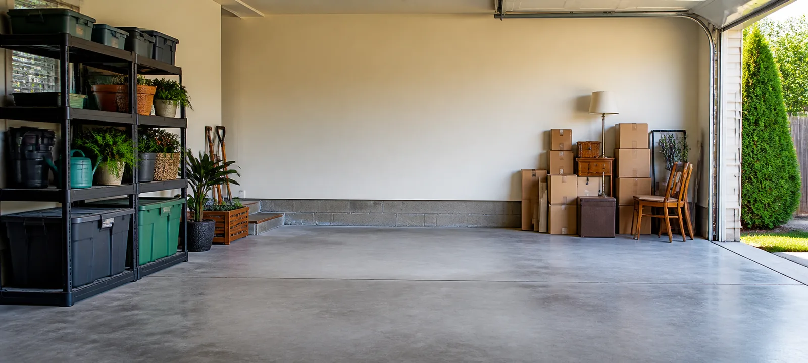 Organized garage contents separated for removal.
